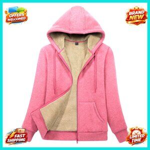 Women's Sherpa Lined Fleece Zip Hoodie Winter Jacket Warm Thick Coats